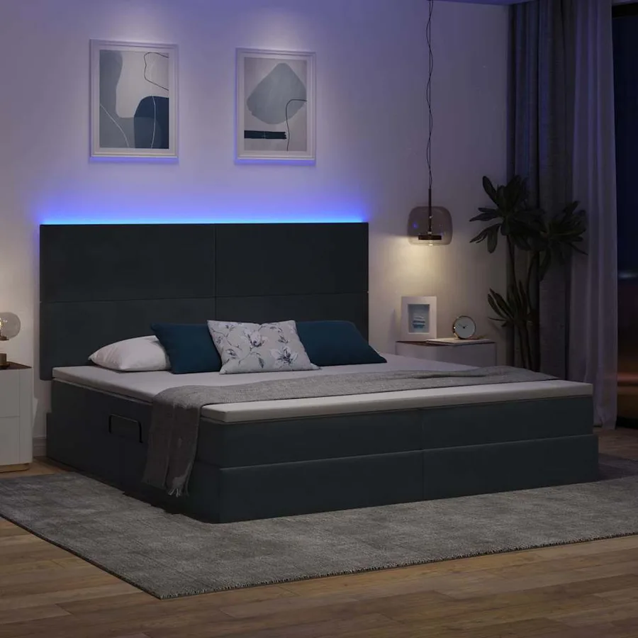 Lit de rangement LED avec matelas Gris foncé 200 x 200 cm - 5