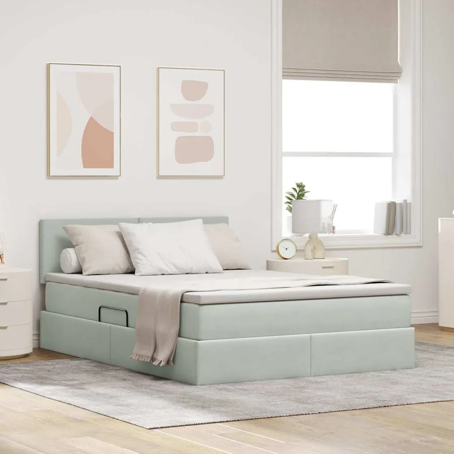 Lit de rangement LED avec matelas Gris clair 140 x 190 cm
