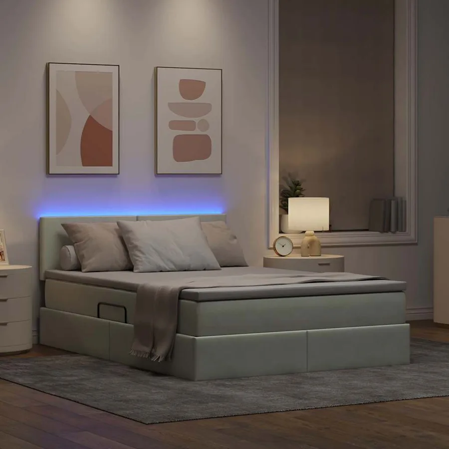 Lit de rangement LED avec matelas Gris clair 140 x 190 cm - 5