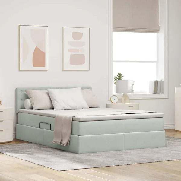 Lit de rangement LED avec matelas Gris clair 140 x 190 cm