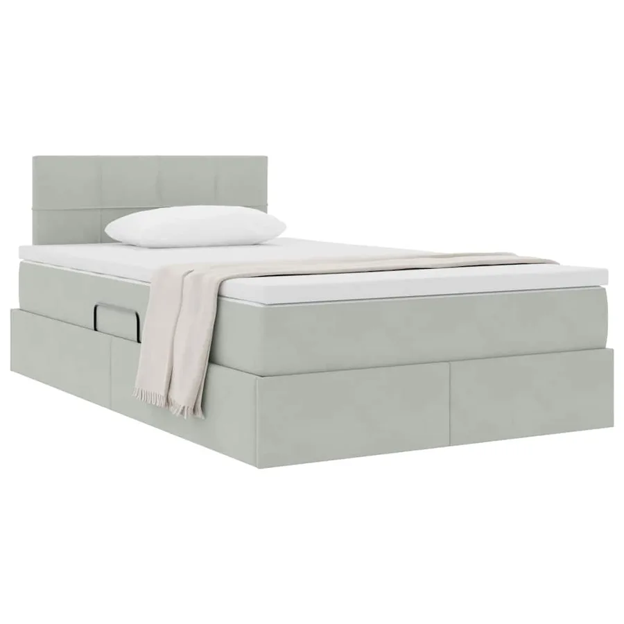 Lit de Rangement avec matelas Gris clair 120 x 200 cm Velours - 3