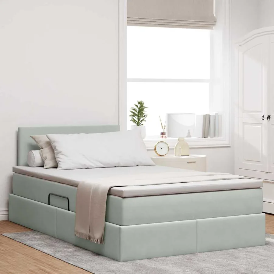Lit de rangement LED avec matelas Gris clair 120 x 200 cm