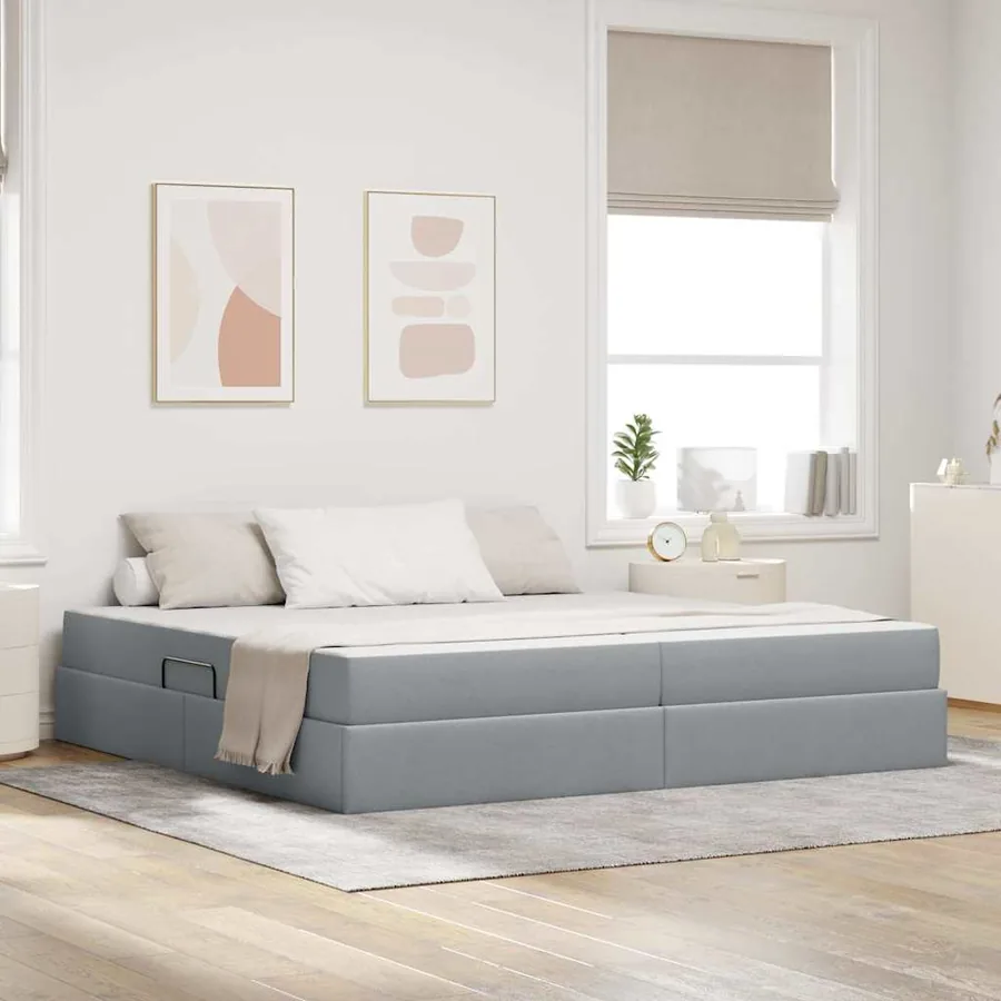 Lit avec rangement et matelas Gris clair 200 x 200 cm Polyester