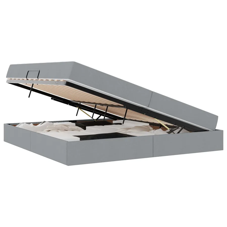 Lit avec rangement et matelas Gris clair 200 x 200 cm Polyester - 2