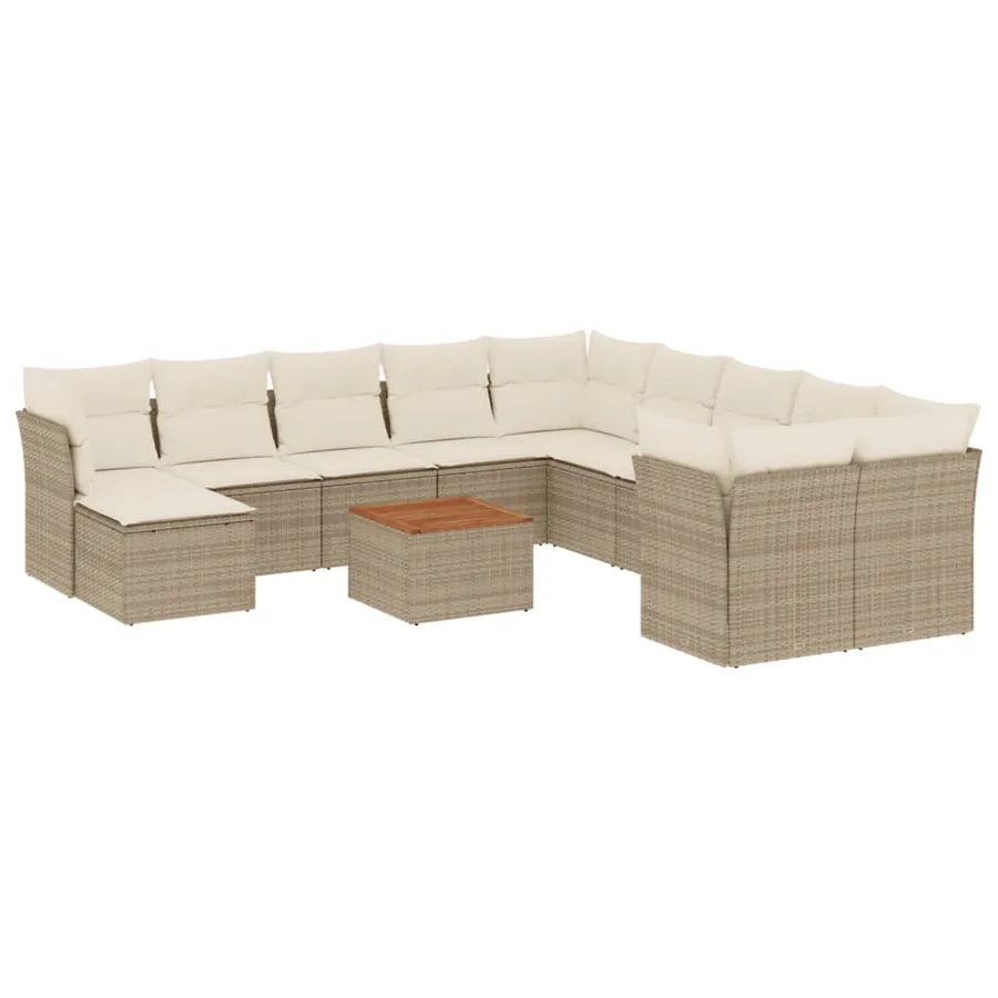 Salon de jardin avec coussins 12 pcs beige résine tressée - 2