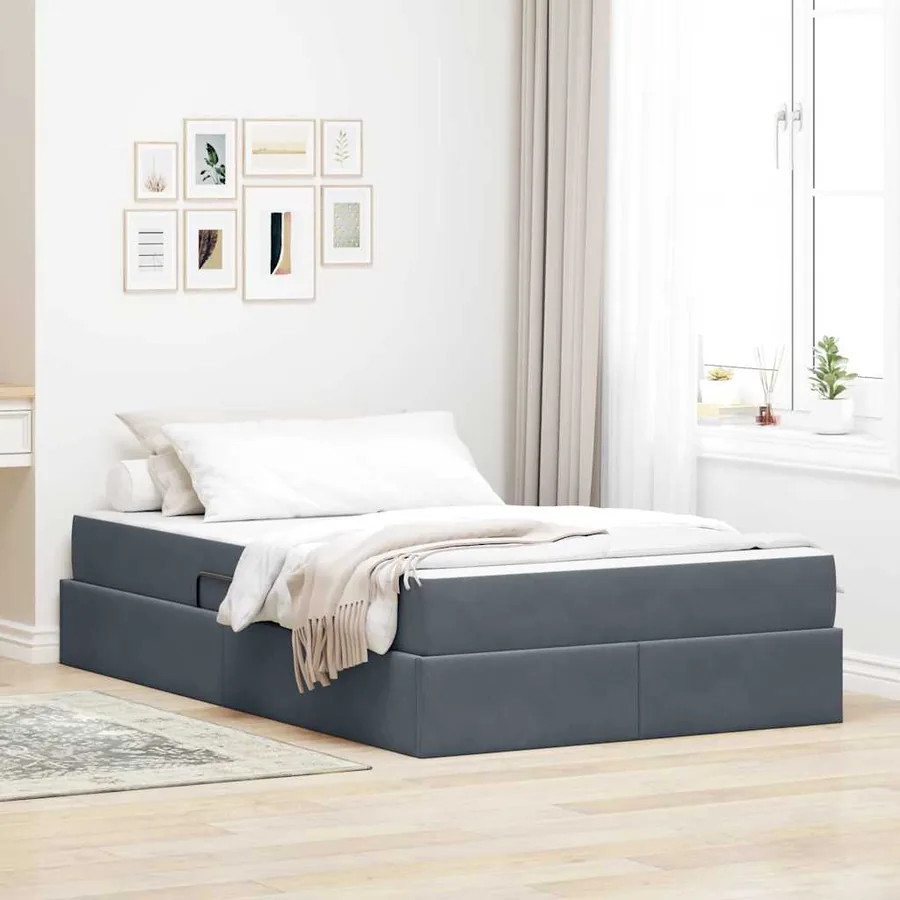 Lit avec rangement et matelas Gris foncé 120 x 200 cm Velours