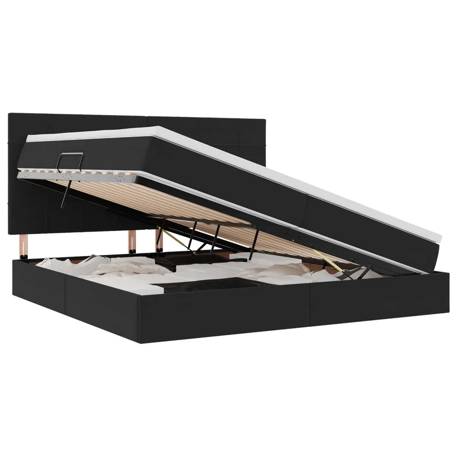 Lit de rangement LED avec matelas Noir 200 x 200 cm Velours - 2