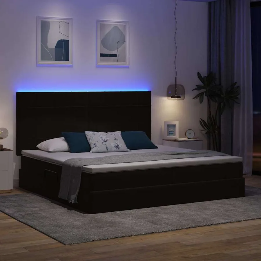 Lit de rangement LED avec matelas Noir 200 x 200 cm Velours - 5