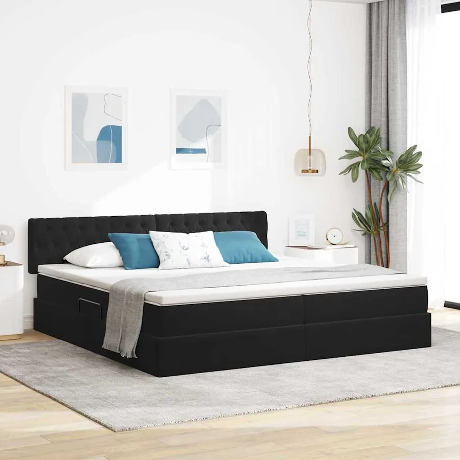 Lit de rangement LED avec matelas Noir 200 x 200 cm Velours