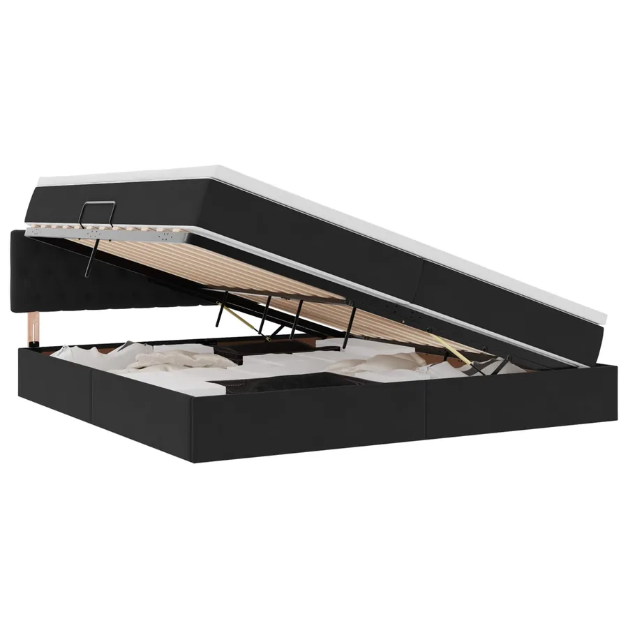 Lit de rangement LED avec matelas Noir 200 x 200 cm Velours - 2