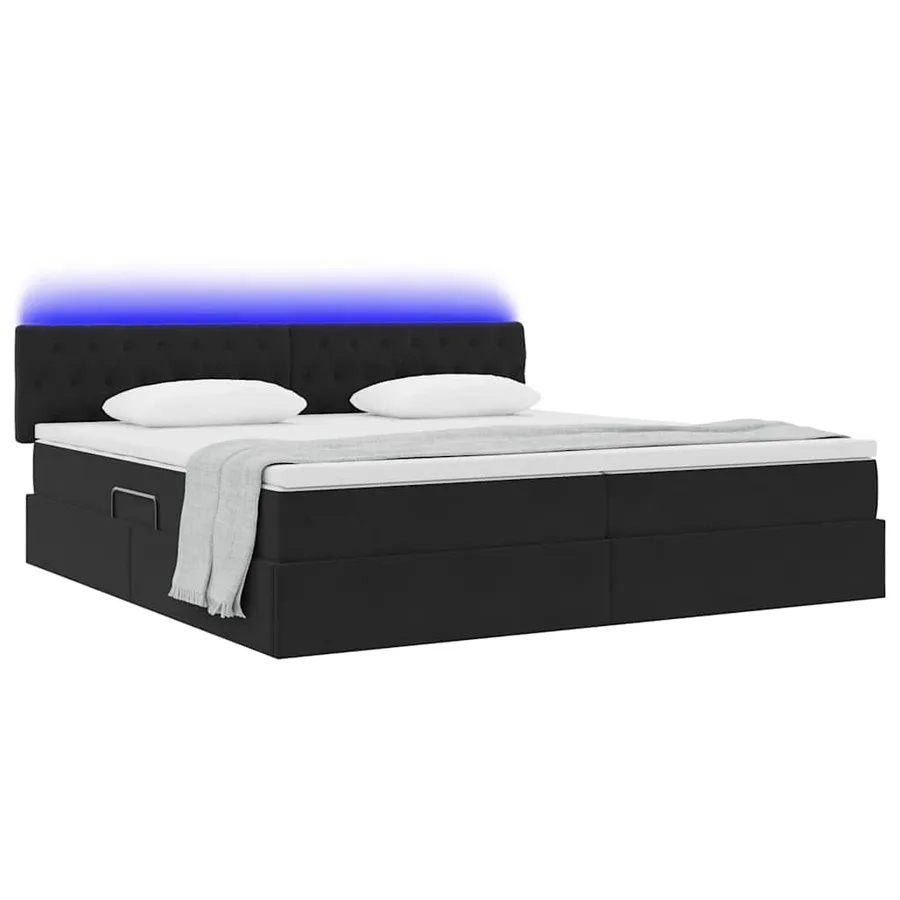 Lit de rangement LED avec matelas Noir 200 x 200 cm Velours - 3