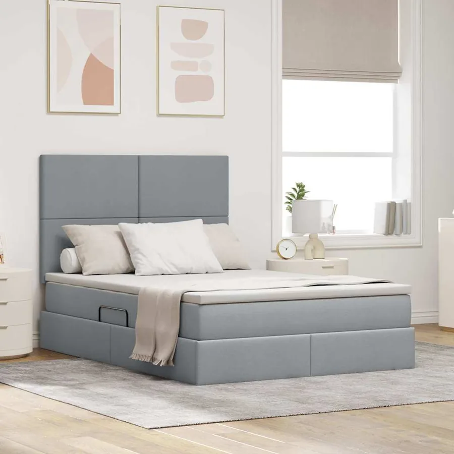 Lit de rangement LED avec matelas Gris clair 140 x 190 cm Tissu