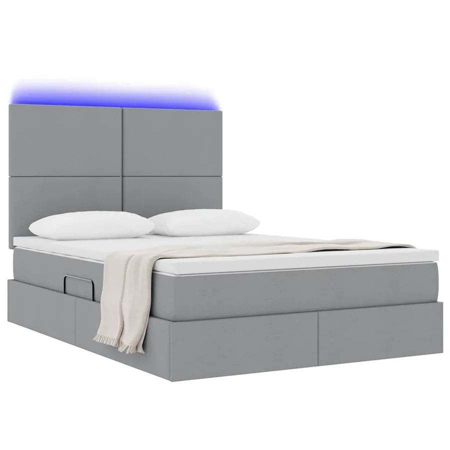 Lit de rangement LED avec matelas Gris clair 140 x 190 cm Tissu - 3