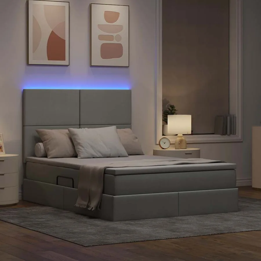 Lit de rangement LED avec matelas Gris clair 140 x 190 cm Tissu - 5