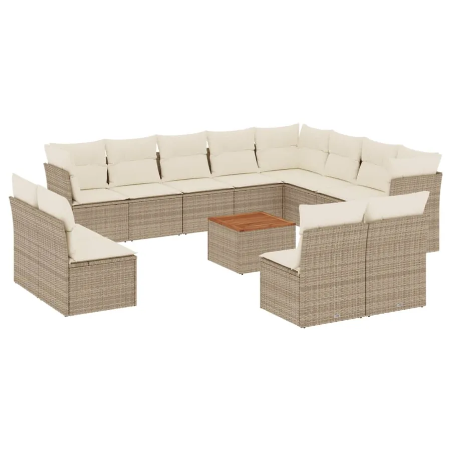 Salon de jardin avec coussins 13 pcs beige résine tressée - 2