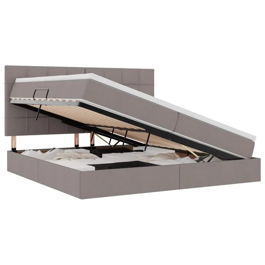 Lit de rangement LED avec matelas Taupe 200 x 200 cm Tissu - 2