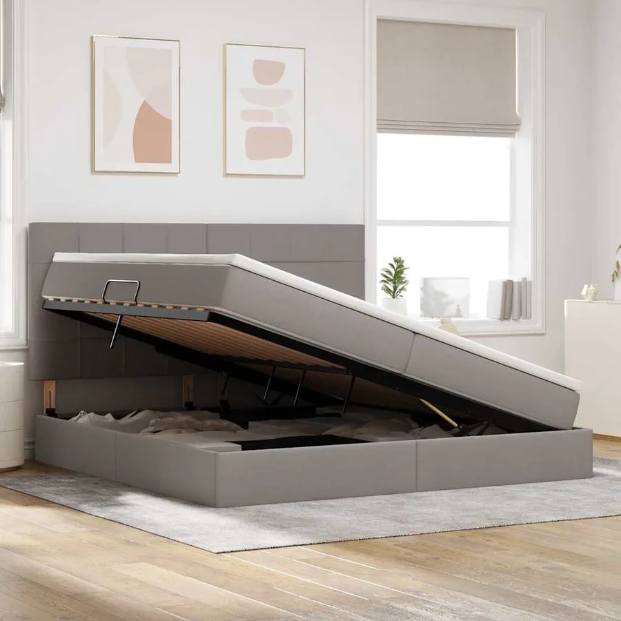 Lit de rangement LED avec matelas Taupe 200 x 200 cm Tissu - 4