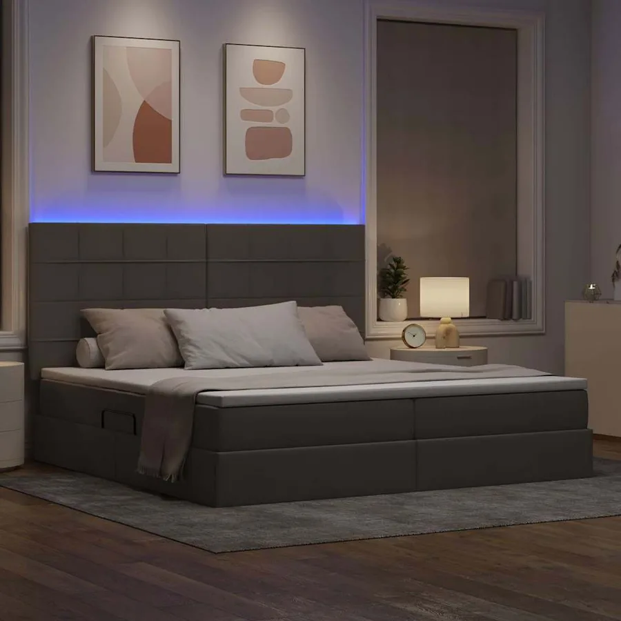 Lit de rangement LED avec matelas Taupe 200 x 200 cm Tissu - 5