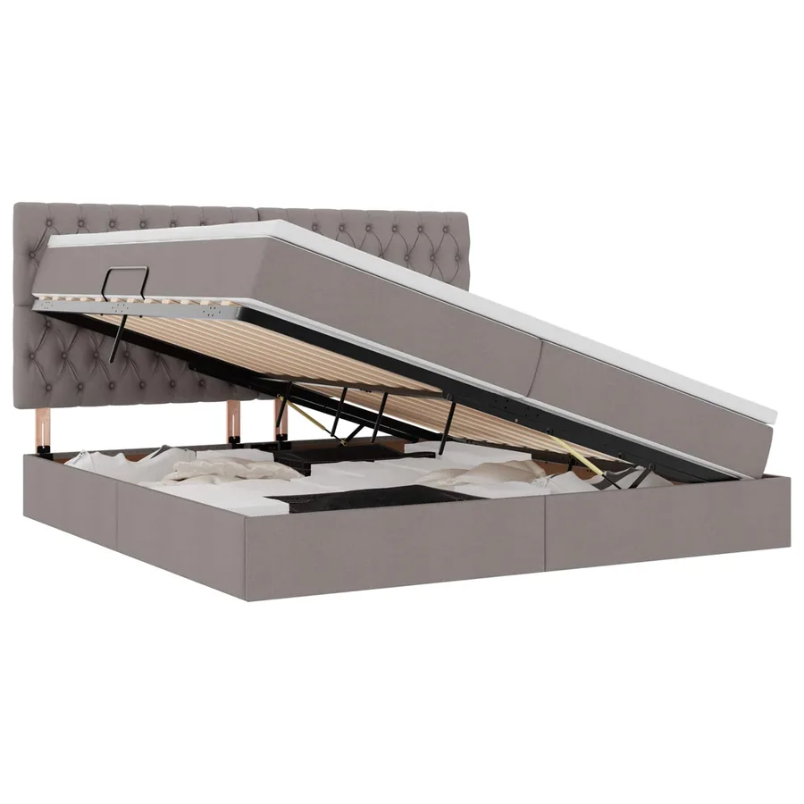Lit avec rangement et matelas Taupe 200 x 200 cm tissu - 2