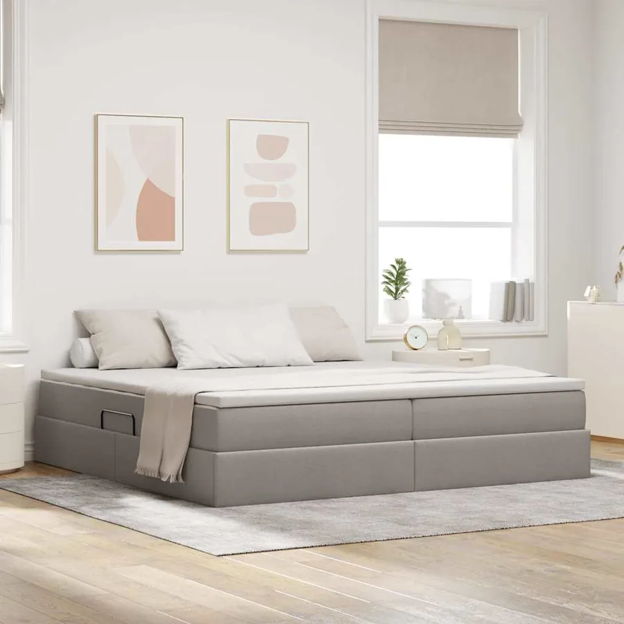 Lit avec rangement et matelas Taupe 200 x 200 cm Polyester