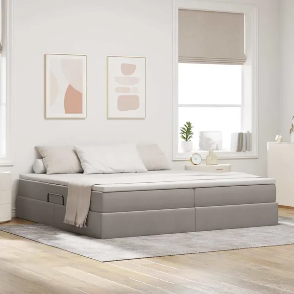 Lit avec rangement et matelas Taupe 200 x 200 cm Polyester