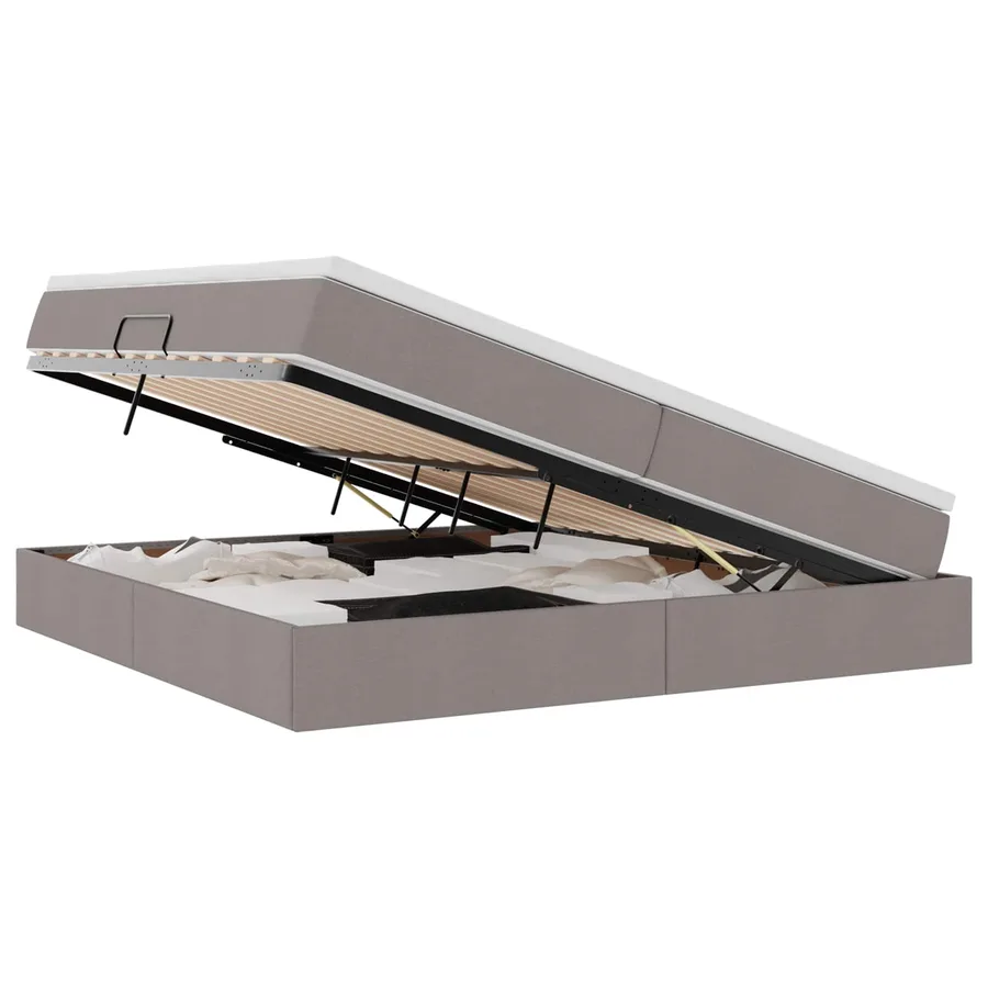 Lit avec rangement et matelas Taupe 200 x 200 cm Polyester - 2