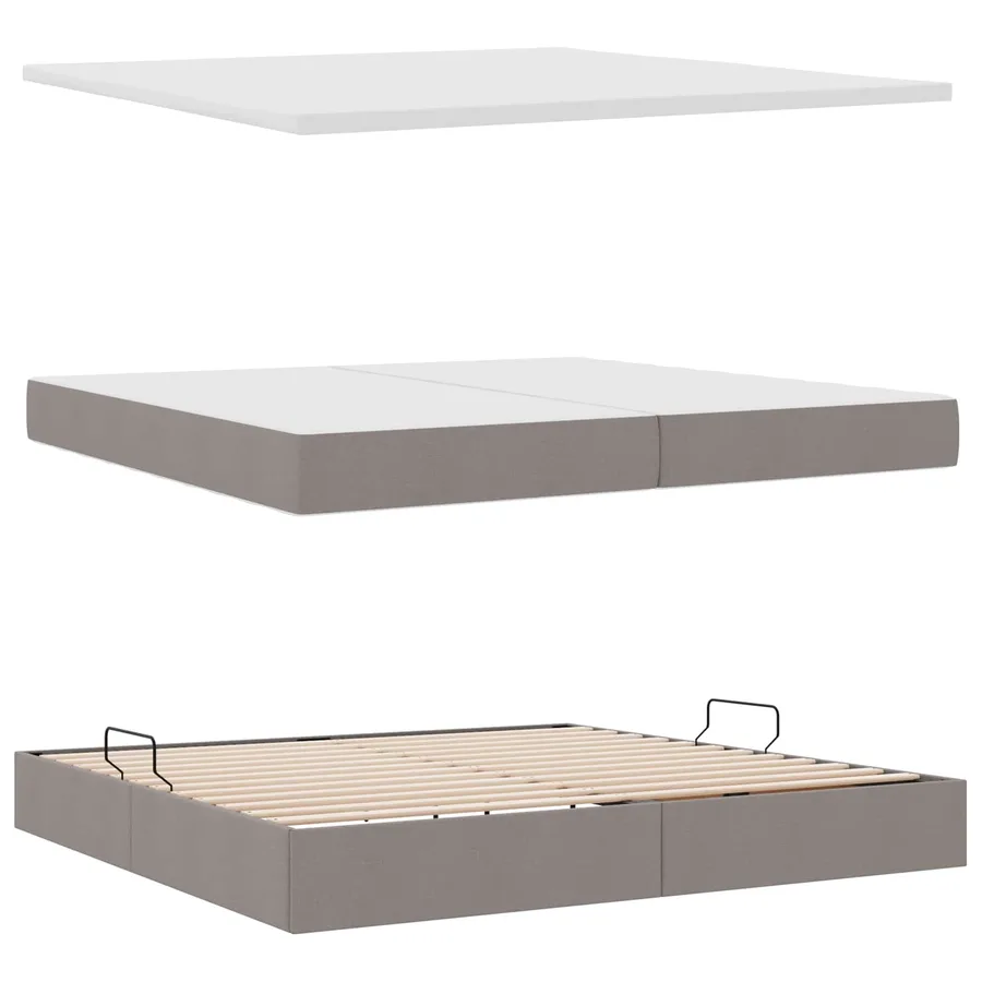Lit avec rangement et matelas Taupe 200 x 200 cm Polyester - 7