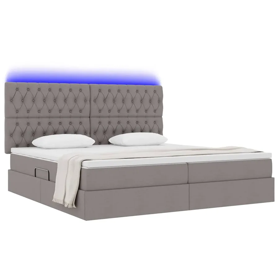 Lit de rangement LED avec matelas Taupe 200 x 200 cm Tissu - 3