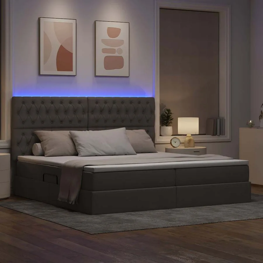 Lit de rangement LED avec matelas Taupe 200 x 200 cm Tissu - 4