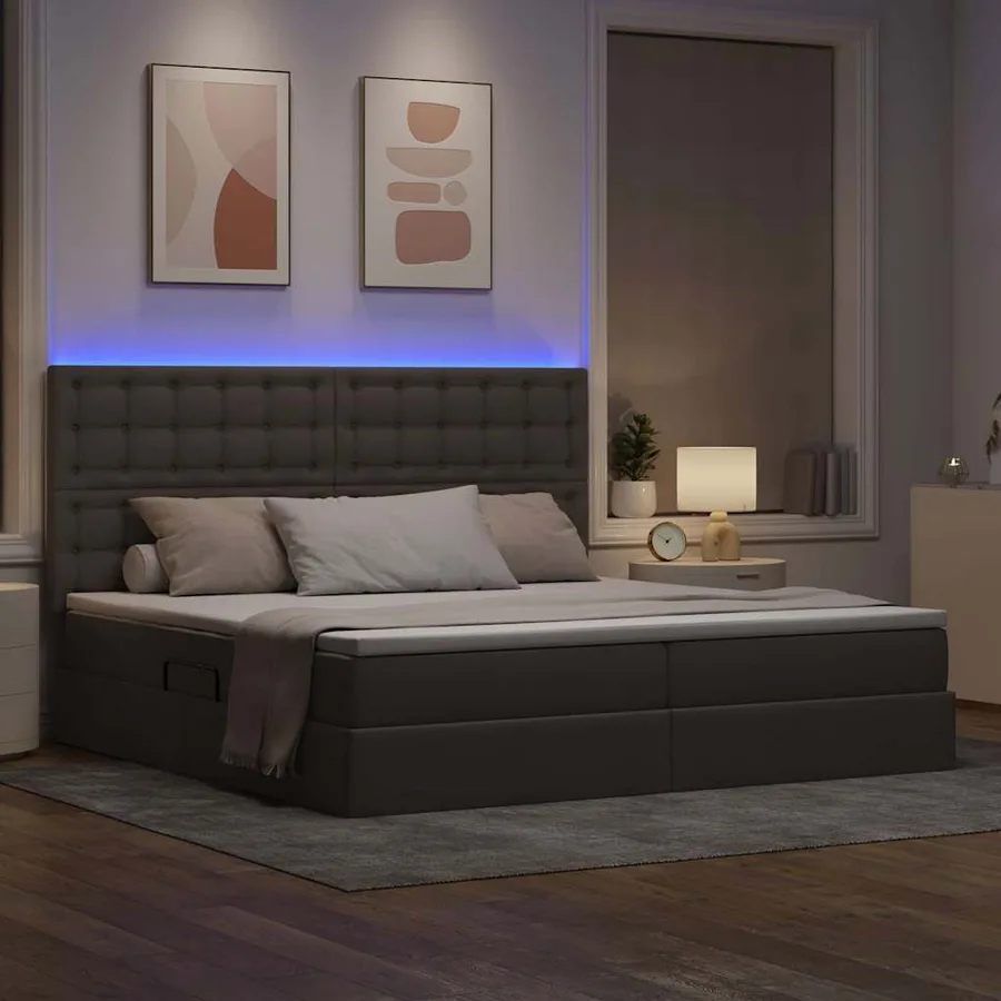 Lit de rangement LED avec matelas Taupe 200 x 200 cm Tissu - 5