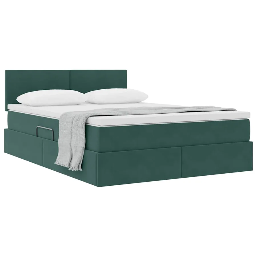 Lit de Rangement avec matelas Vert foncé 140 x 190 cm Velours - 3