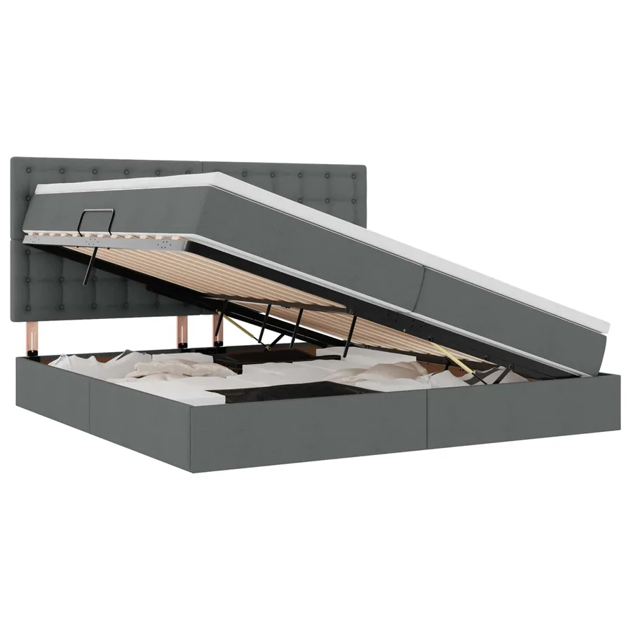 Lit de rangement LED avec matelas Gris foncé 200 x 200 cm Tissu - 2