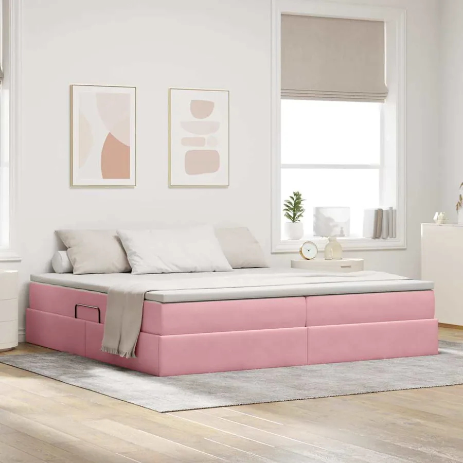 Lit avec rangement et matelas Rose 200 x 200 cm Velours
