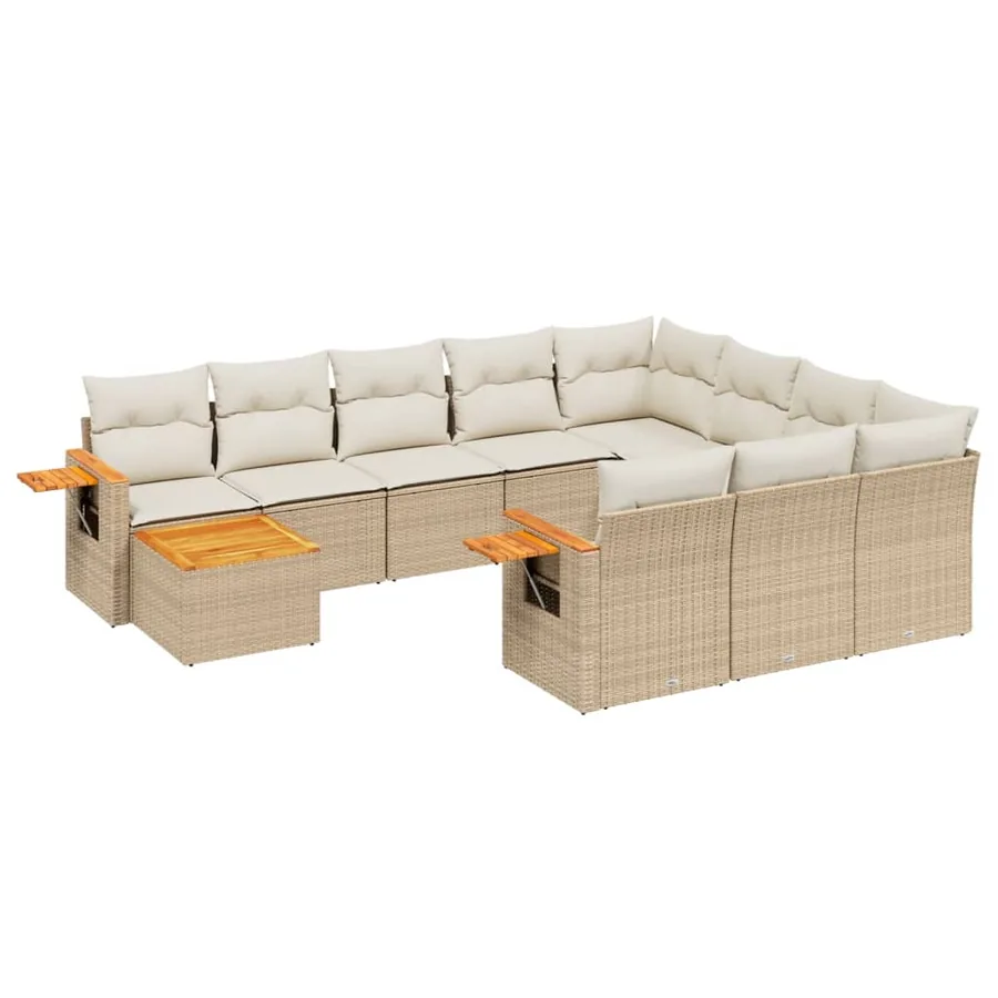 Salon de jardin 11 pcs avec coussins beige résine tressée - 2
