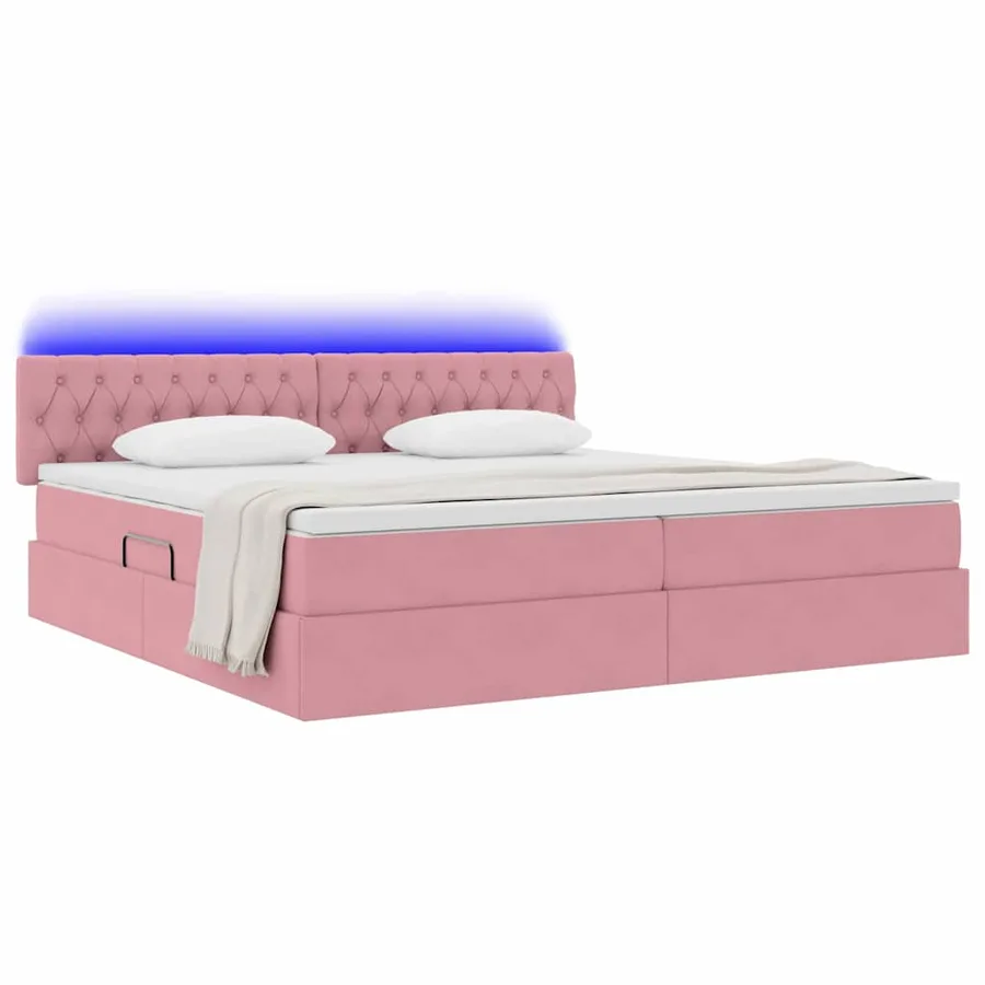 Lit de rangement LED avec matelas Rose 200 x 200 cm Velours - 3
