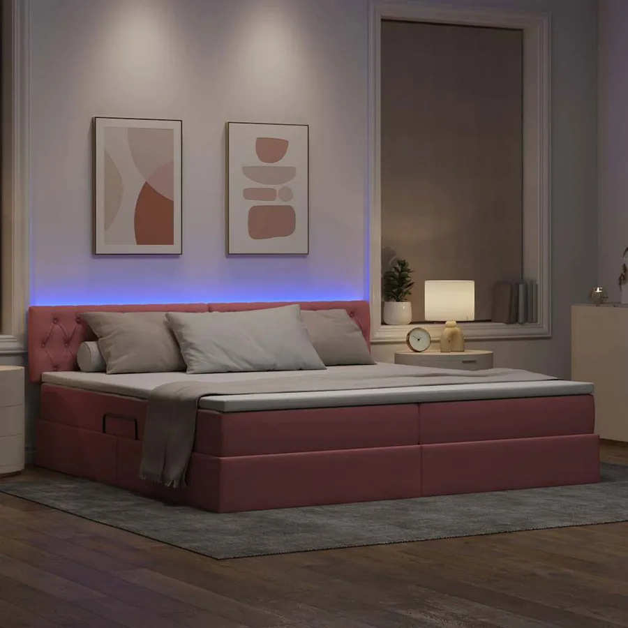 Lit de rangement LED avec matelas Rose 200 x 200 cm Velours - 5