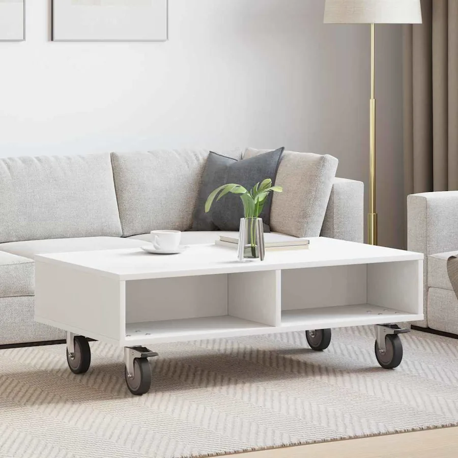 Table d'appoint avec roues Blanc 90 x 50 x 30 cm