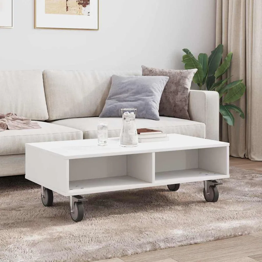 Table d'appoint avec roues Blanc 90 x 50 x 30 cm - 4