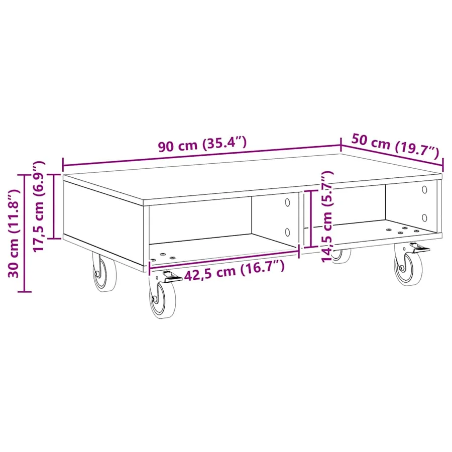 Table d'appoint avec roues Blanc 90 x 50 x 30 cm - 8