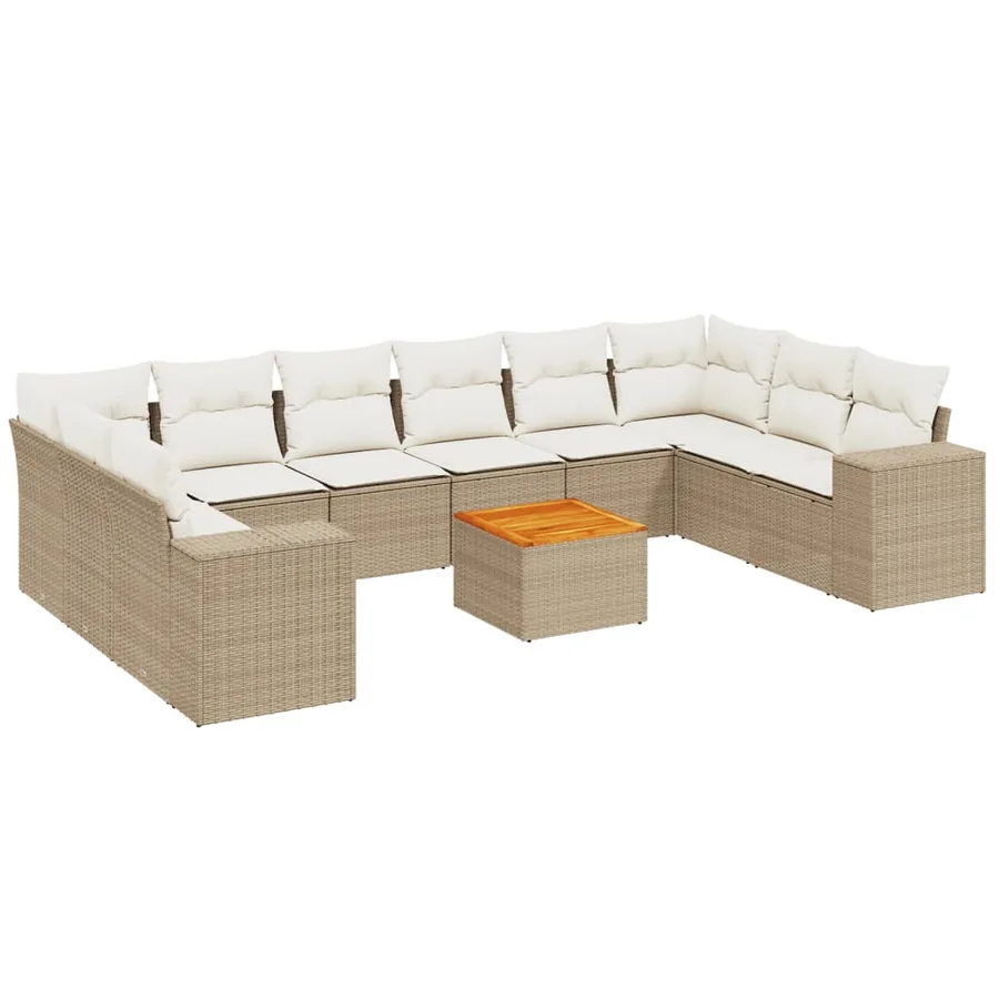Salon de jardin 11 pcs avec coussins beige résine tressée - 2