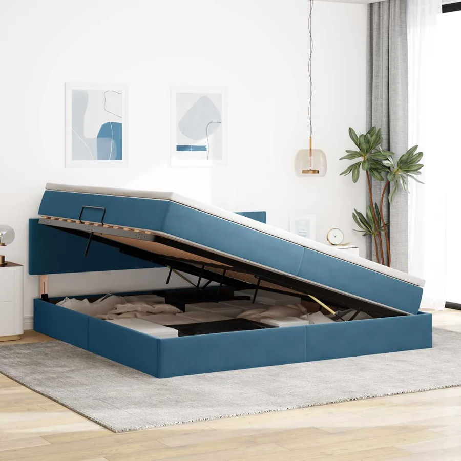 Lit de rangement LED avec matelas Bleu foncé 200 x 200 cm - 4