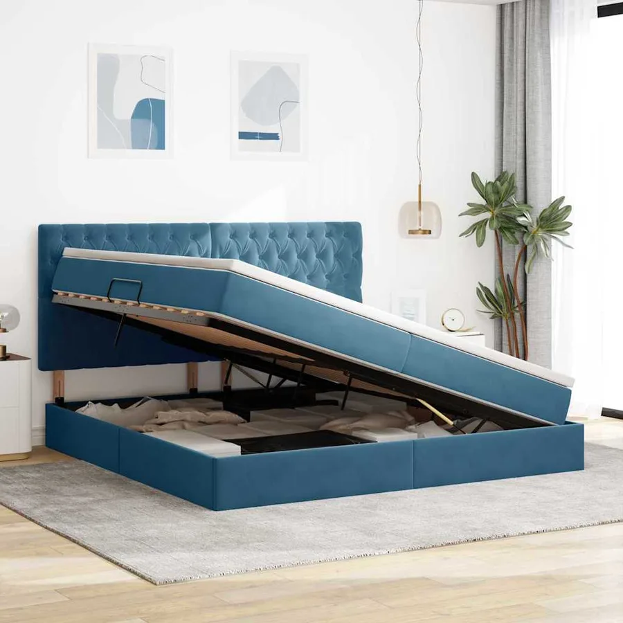 Lit de rangement LED avec matelas Bleu foncé 200 x 200 cm - 4