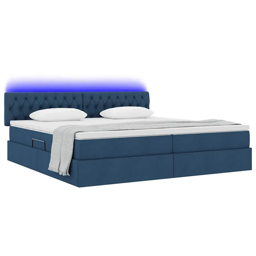Lit de rangement LED avec matelas Bleu 200 x 200 cm Tissu - 3