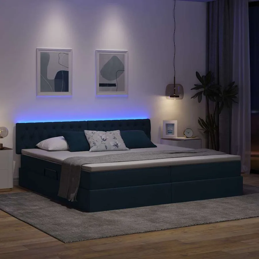 Lit de rangement LED avec matelas Bleu 200 x 200 cm Tissu - 5
