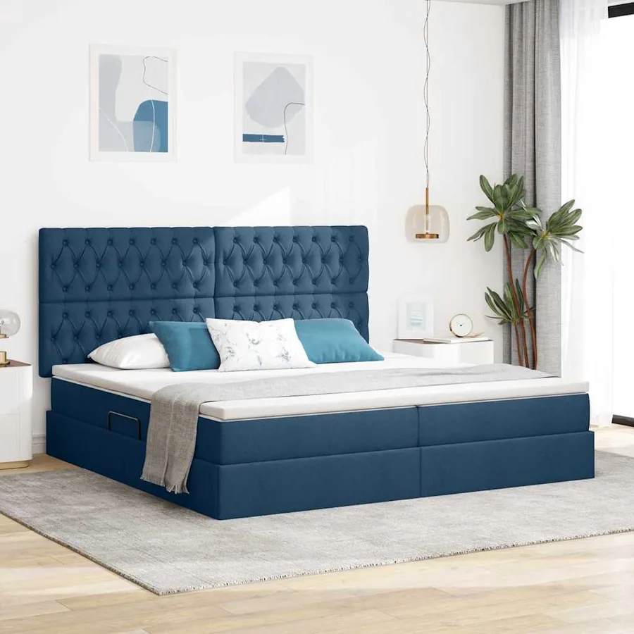 Lit de rangement LED avec matelas Bleu 200 x 200 cm Tissu