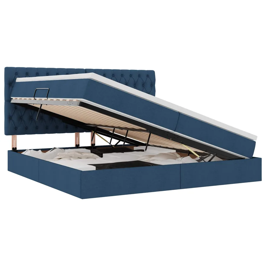 Lit de rangement LED avec matelas Bleu 200 x 200 cm Tissu - 2