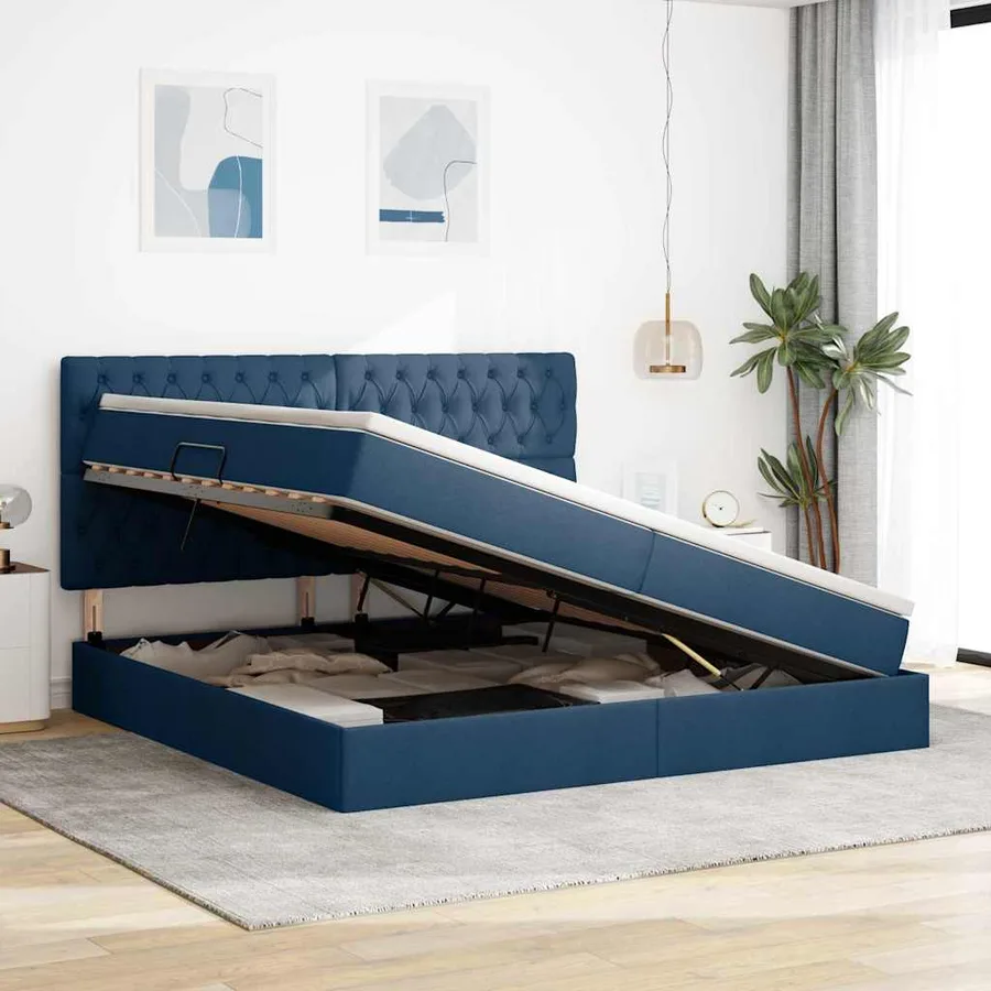 Lit de rangement LED avec matelas Bleu 200 x 200 cm Tissu - 4