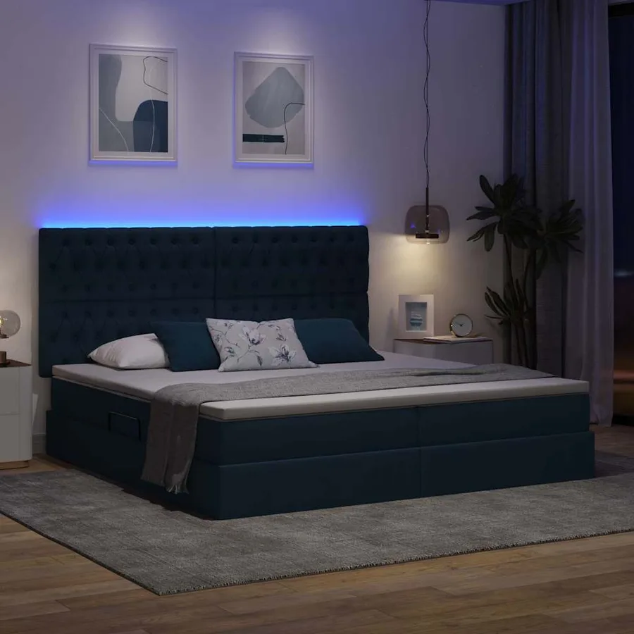 Lit de rangement LED avec matelas Bleu 200 x 200 cm Tissu - 5