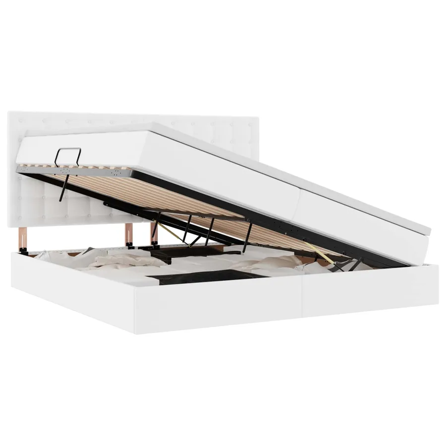 Lit avec rangement et LED Blanc pur 200 x 200 cm Simili cuir - 2