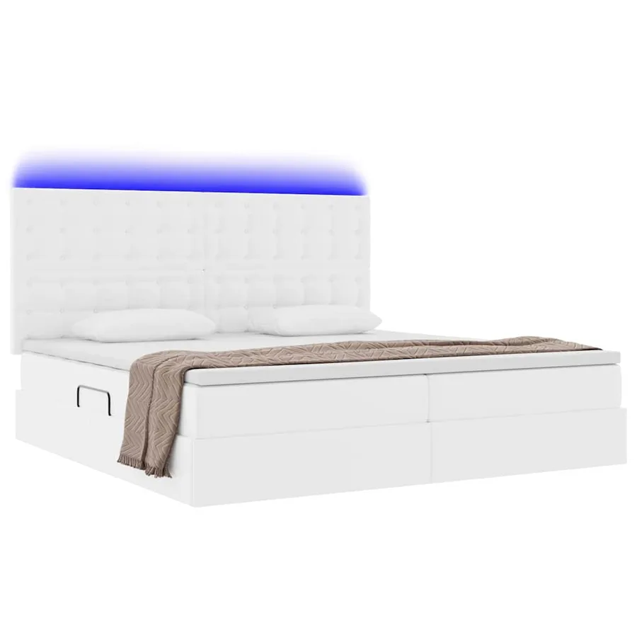 Lit avec rangement et LED Blanc pur 200 x 200 cm Simili cuir - 3